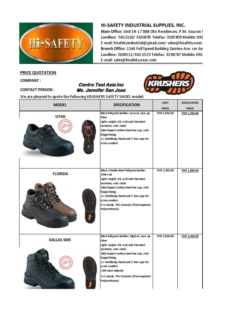 HiSafety Industrial Supplies, Inc. Price Quotation Centro Test Asia
