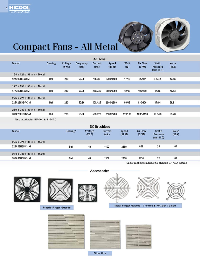 Axial Fan Specifications and Models | PDF | Force | Electronics