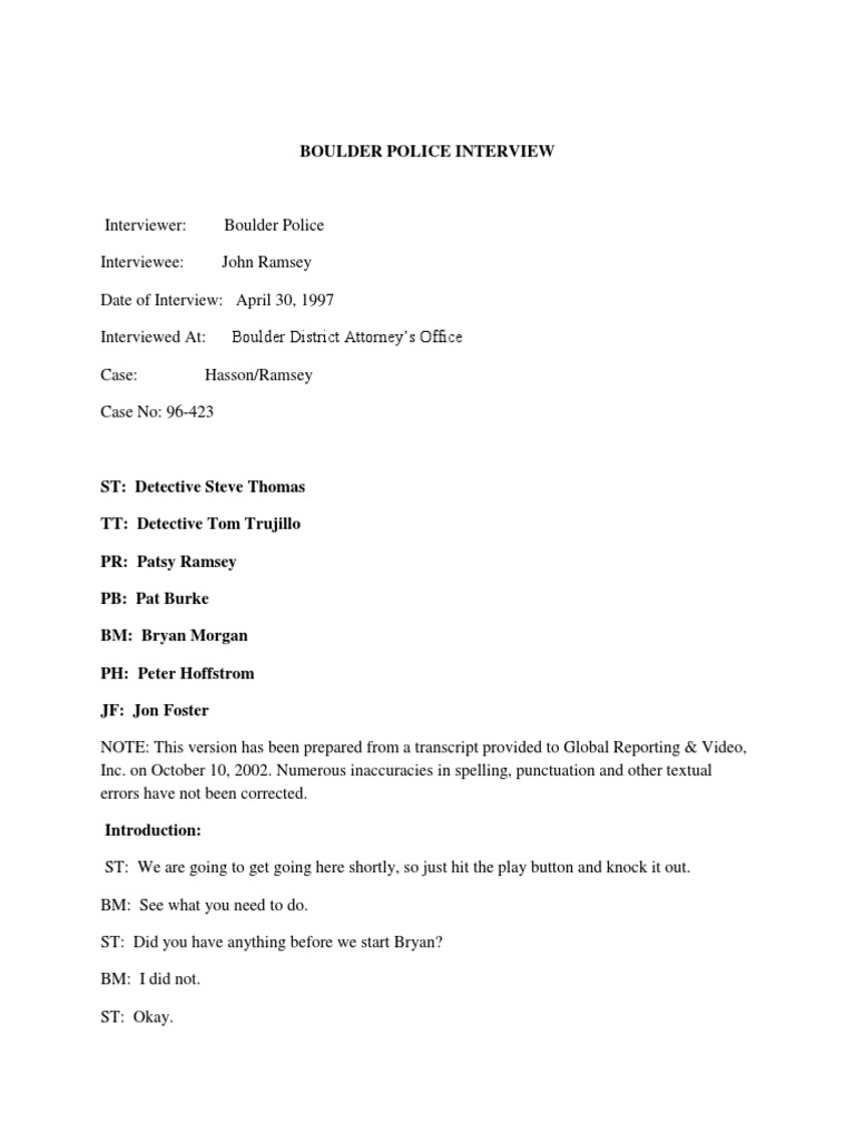 1997 April John Interview With BPD Transcript | PDF | Baggage | Garage ...