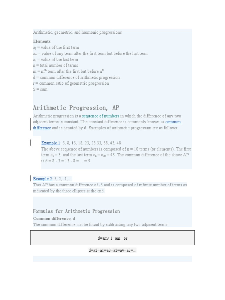 Arithmetic Progression, AP: Elements | PDF | Summation | Discrete ...