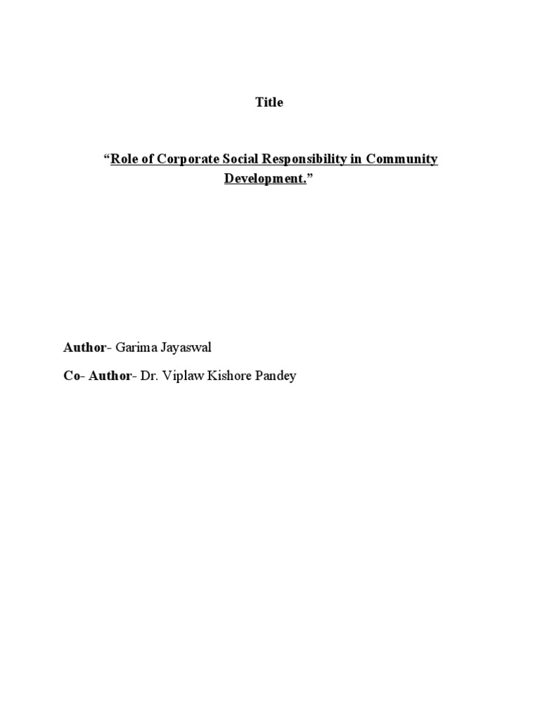 CSR's Impact on Community Development | PDF | Corporate Social ...