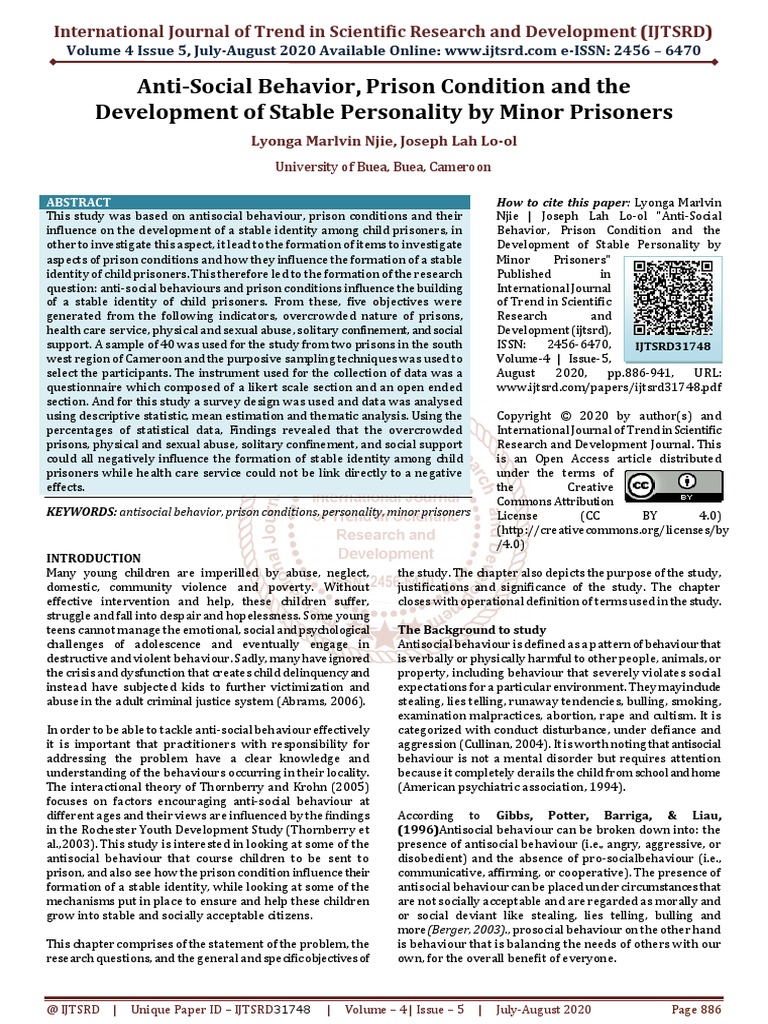 Anti Social Behavior, Prison Condition and The Development of Stable ...