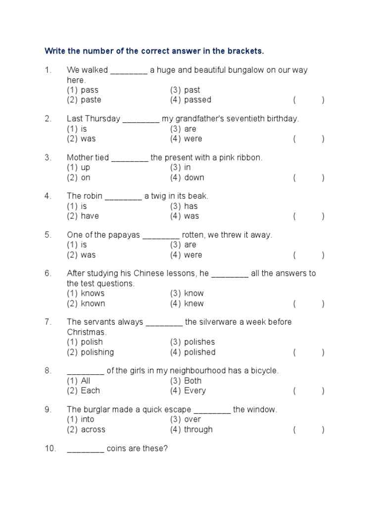 Write The Number of The Correct Answer in The Brackets | PDF