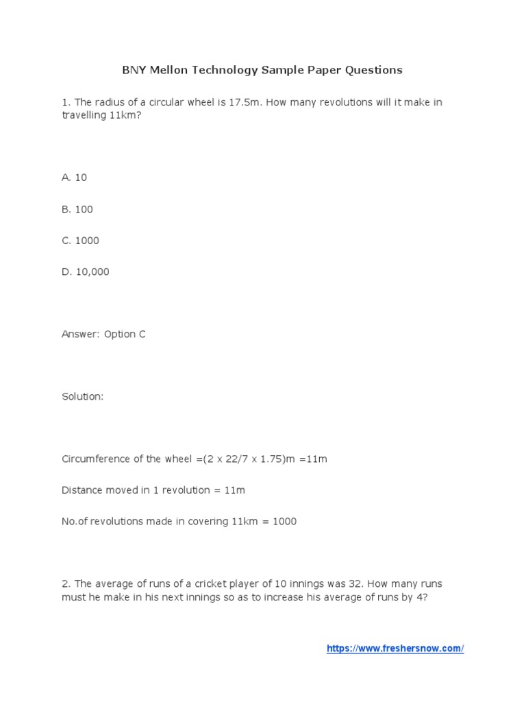 BNY Mellon Sample Paper PDF | PDF | Language Arts & Discipline | Science &  Mathematics