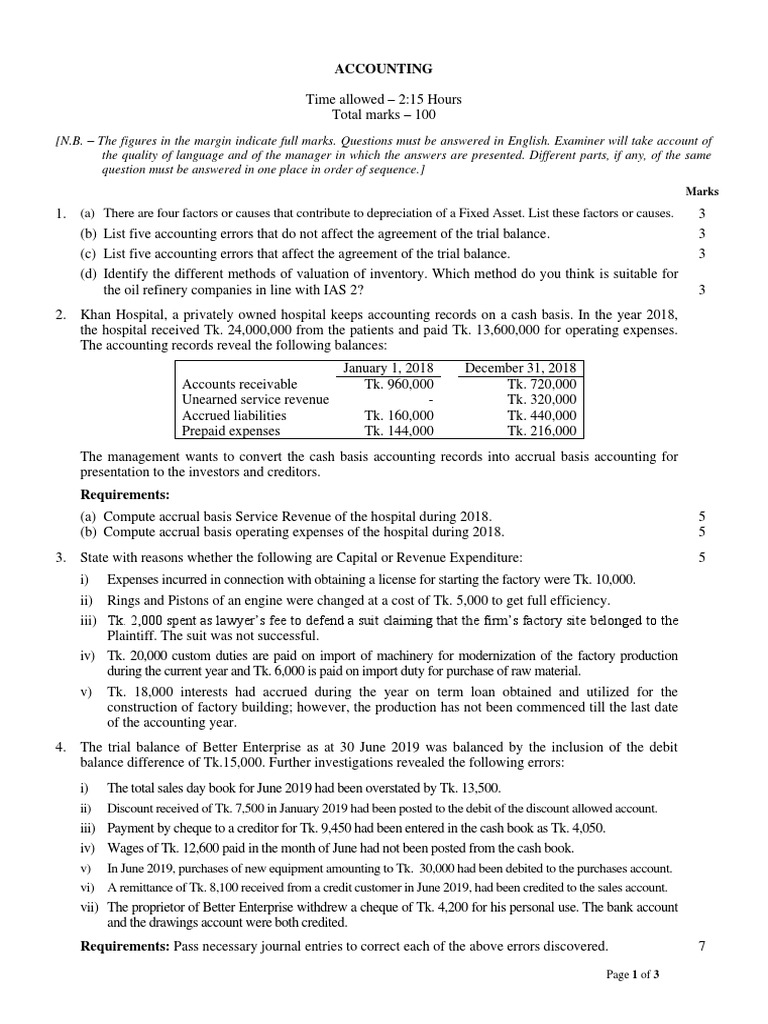 Accounting Exam Questions and Solutions | PDF | Expense | Debits And ...