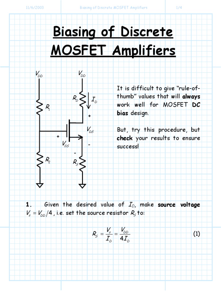 Biasing of Discrete MOSFET Amplifiers PDF Amplifier Field Effect Transistor