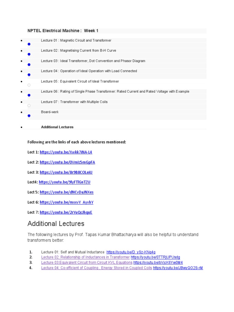 Additional Lectures: NPTEL Electrical Machine: Week 1 | PDF