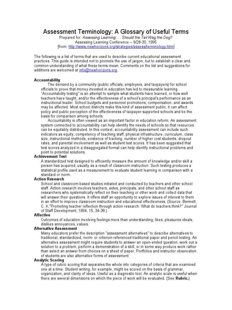 Assessment Terminology A Glossary Of Useful Terms Accountability