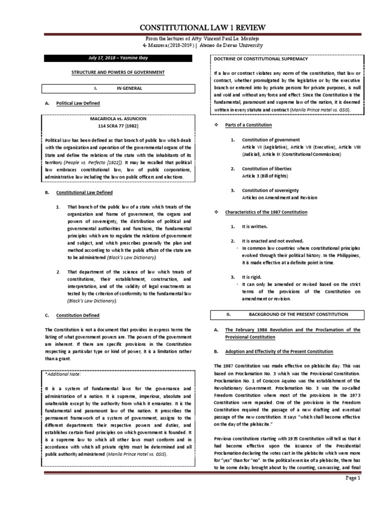 Constitutional Law Overview and Manresa | PDF | Standing (Law) | Mootness