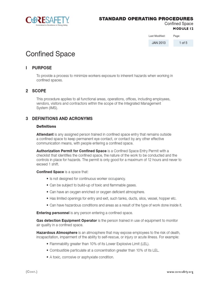 Confined Space Safety Procedures Guide | PDF | Prevention ...