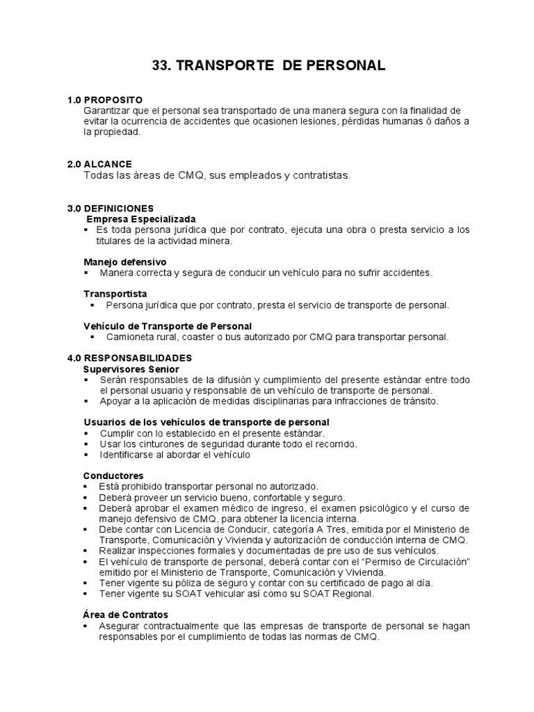 Transporte de Personal PDF Licencia de conducir Transporte