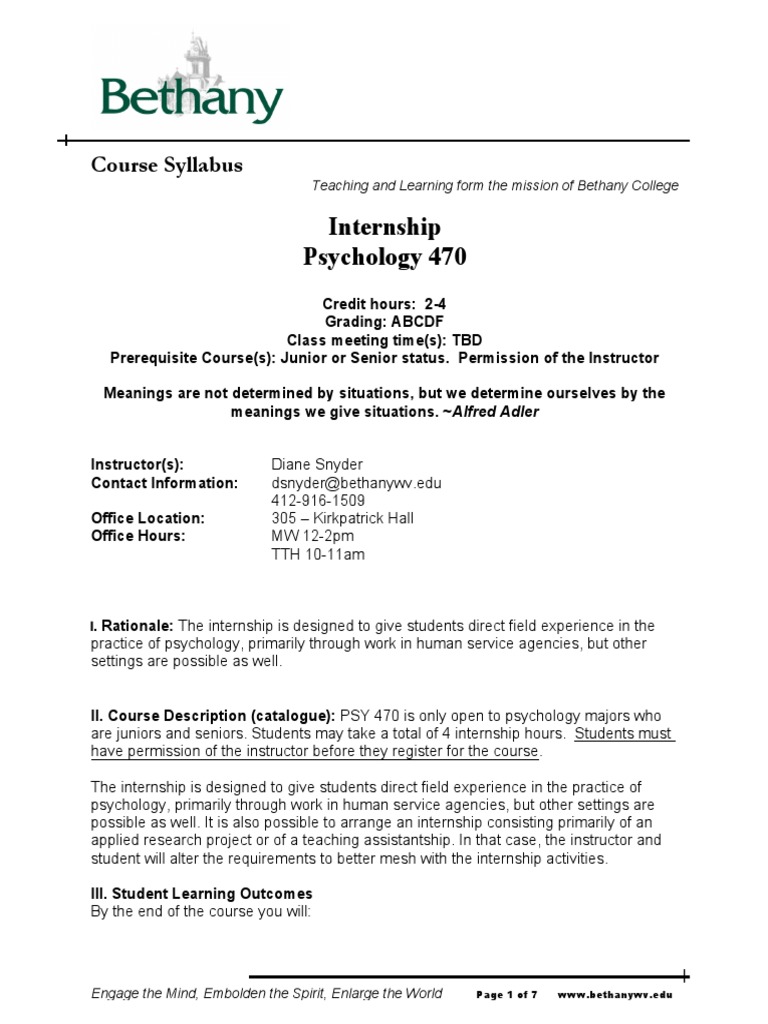 Psychology Internship Course Syllabus | PDF | Confidentiality | Internship