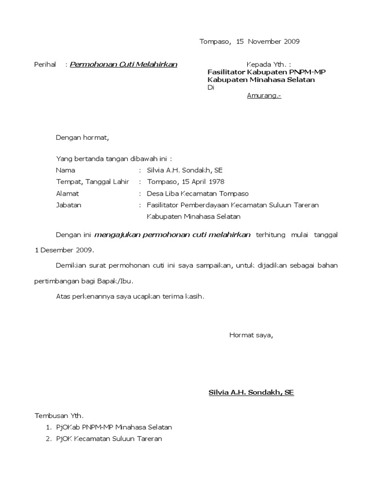 Contoh Surat Izin Cuti Melahirkan Pdf