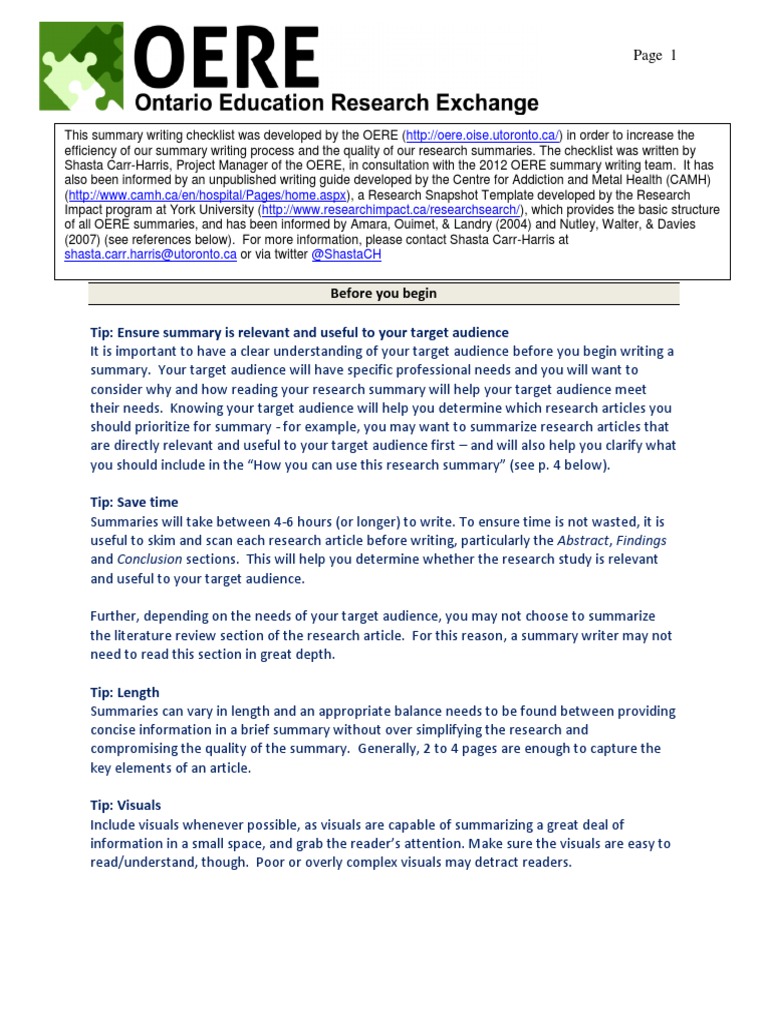 OERE Summary Writing Guide - Checklist17  PDF  Survey Methodology