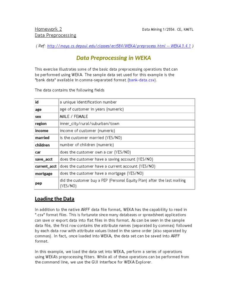 Data Preprocessing with ARFF in WEKA | PDF | Comma Separated Values ...