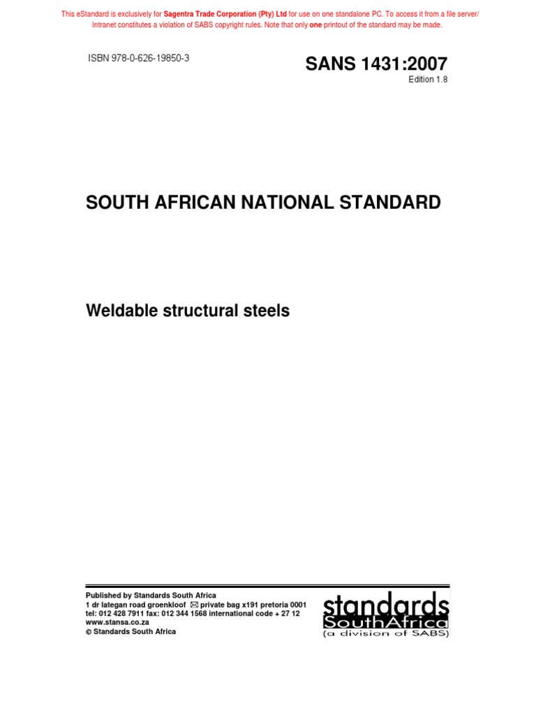 SANS 1431:2007: Weldable Structural Steels | PDF | Strength Of ...