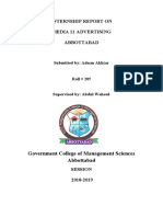 Internship Report On Media 11 Advertising Abbottabad: Government College of Management Sciences Abbottabad