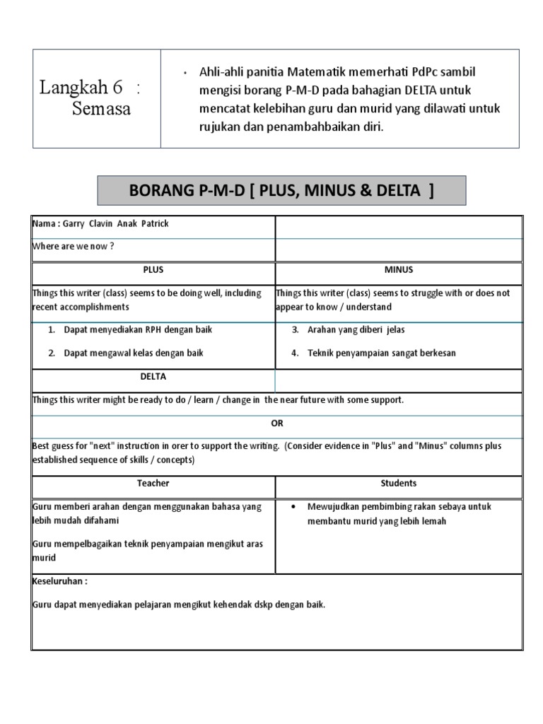 Langkah 6: Semasa: Borang P-M-D (Plus, Minus & Delta) | PDF
