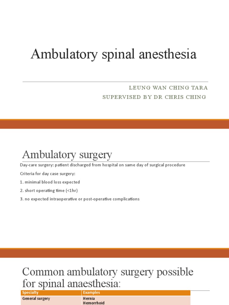 Ambulatory Spinal Anesthesia Guide | PDF | Science & Mathematics