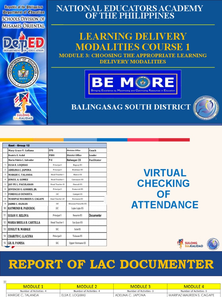 Learning Delivery Modalities Course 1: Balingasag South District | PDF ...