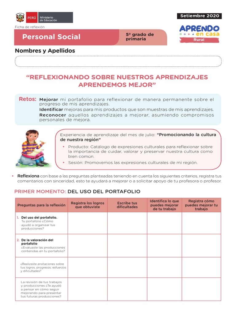 Ficha de Autoaprendizaje Personal Social Sesion Evaluación Quinto Grado ...