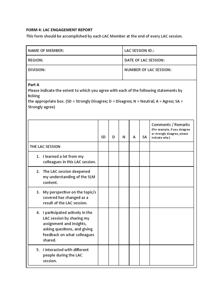 Form 4: Lac Engagement Report: (For Example, If You Disagree or ...