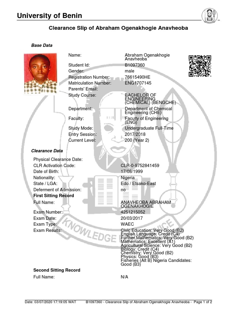 Clearance Slip | PDF | Bachelor's Degree | Test (Assessment)