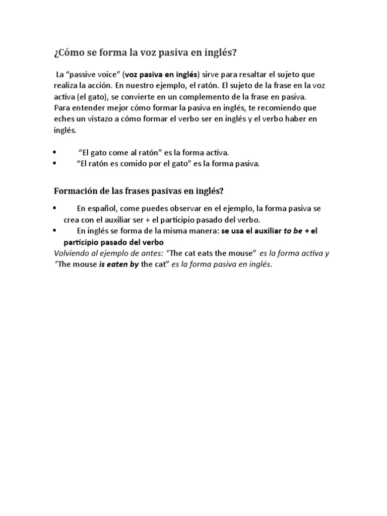 Formación de la voz pasiva en inglés | PDF | Verbo | Conjugación gramatical