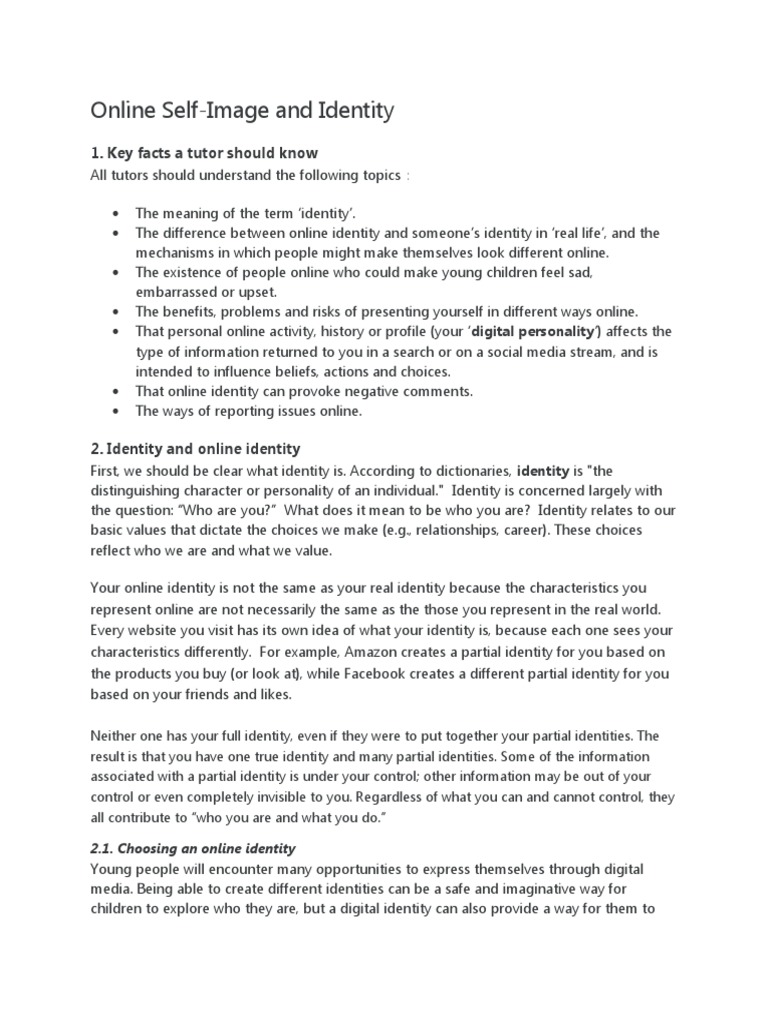 Online Identity and Self-Image Risks | PDF | Identity (Social Science ...