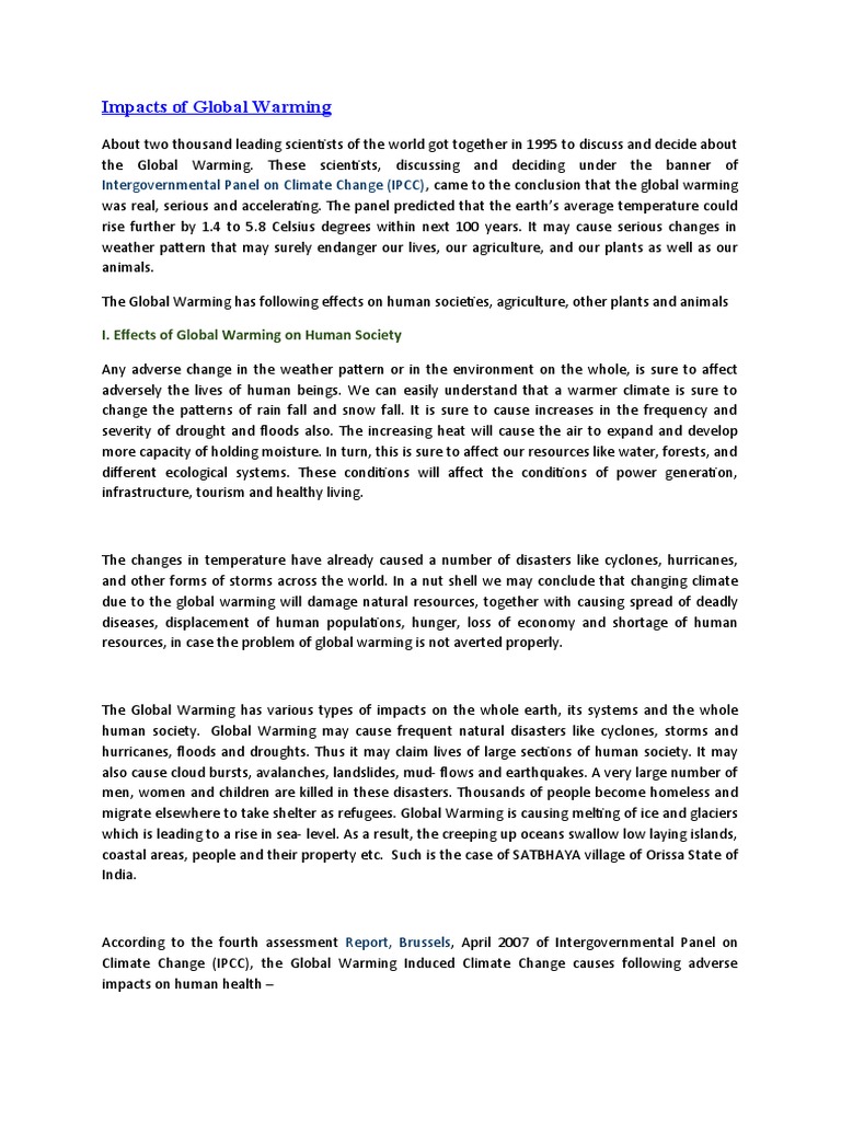 Impacts of Global Warming: Intergovernmental Panel On Climate Change ...