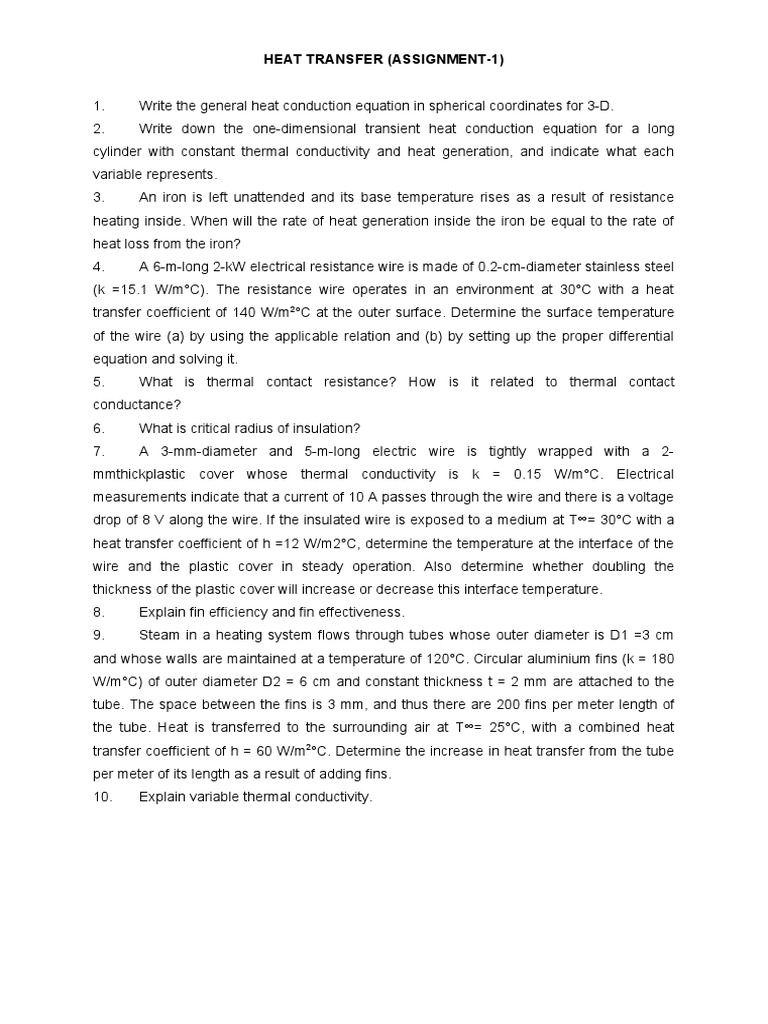 Heat Transfer (Assignment-1) | PDF