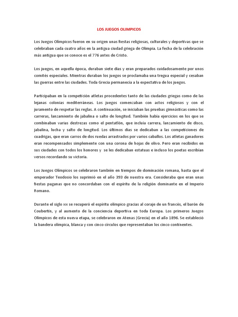 Historia de los Juegos Olímpicos | PDF | Ciencias sociales | Viajes y ...
