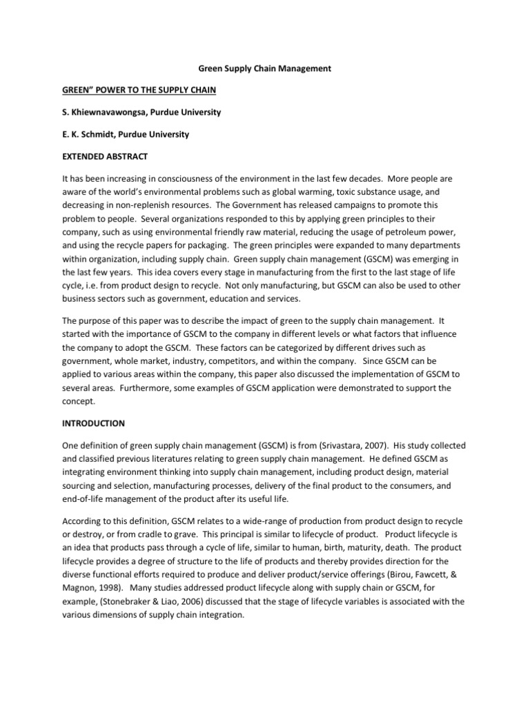Green Supply Chain Management | PDF | Supply Chain | United States ...