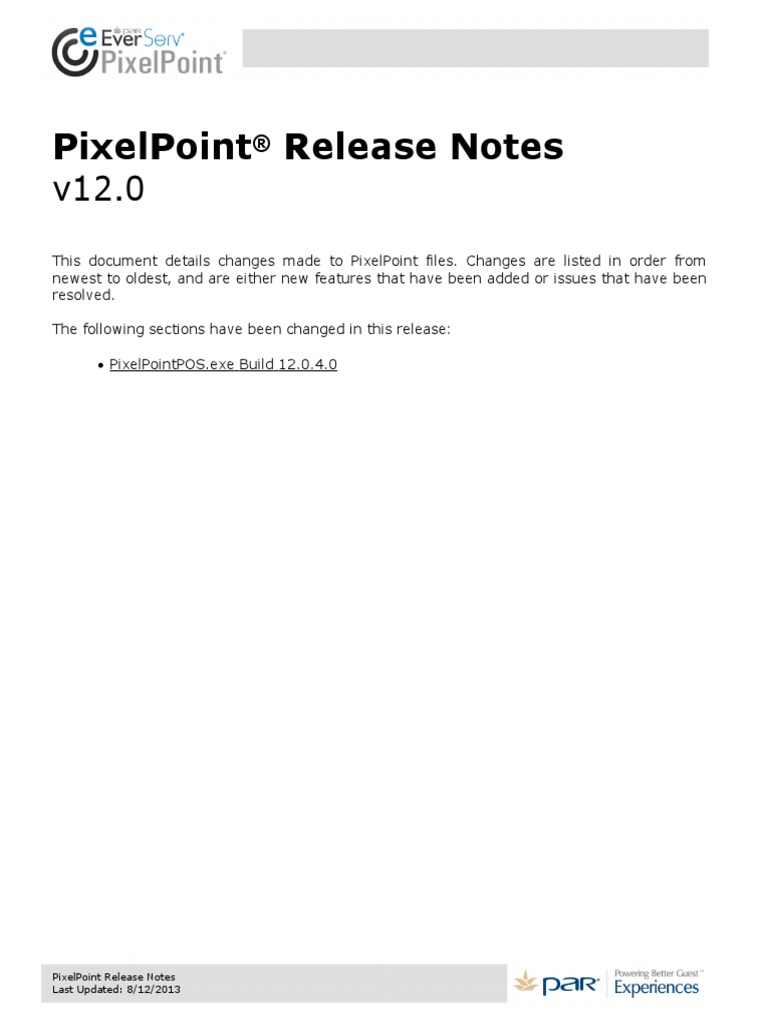 04PAR PixelPoint Release Notes v12.0 | PDF | Point Of Sale | Trademark