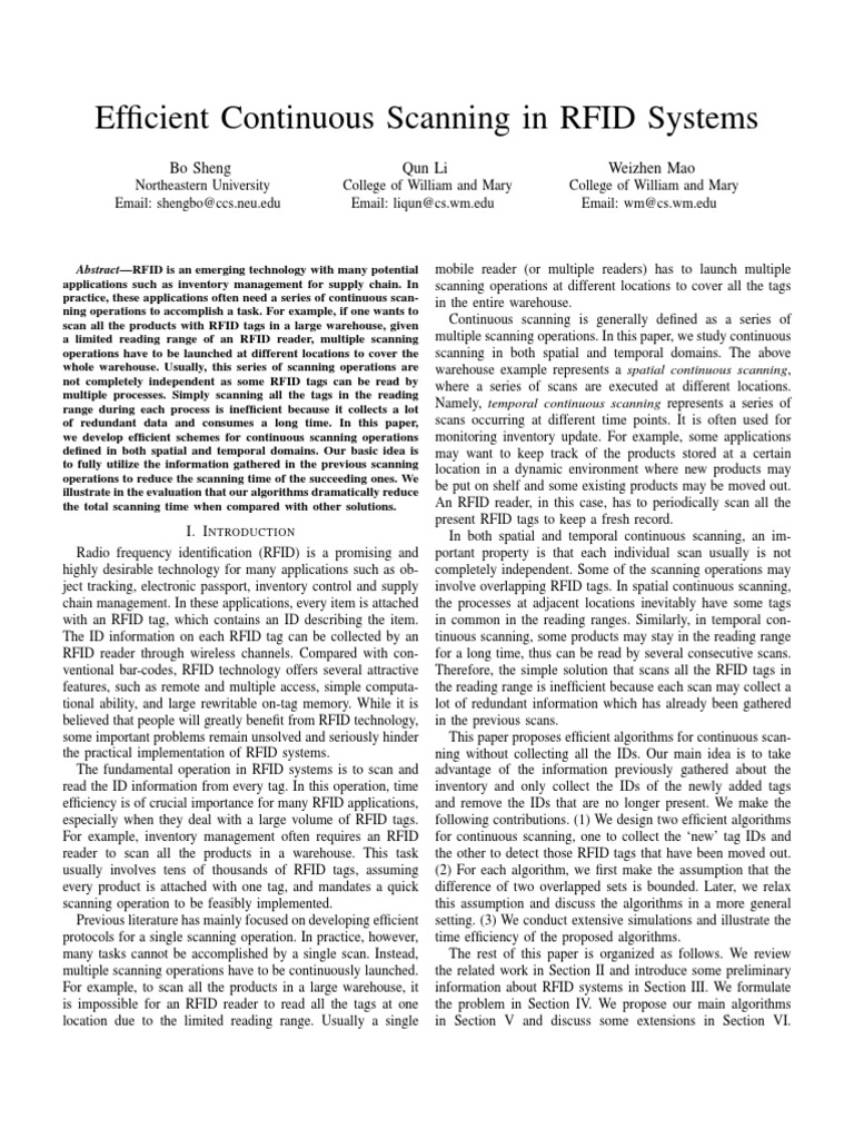 Efficient RFID Continuous Scanning | PDF | Radio Frequency ...