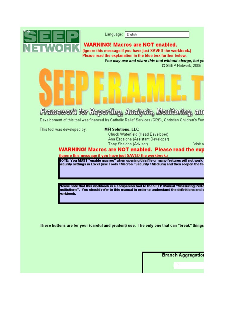 SEEP FRAME Tool 2.07 | PDF | Loans | Microsoft Excel