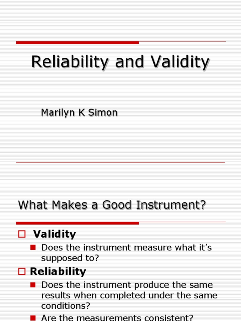 Validity and Reliability in Research Instruments | PDF | Validity ...