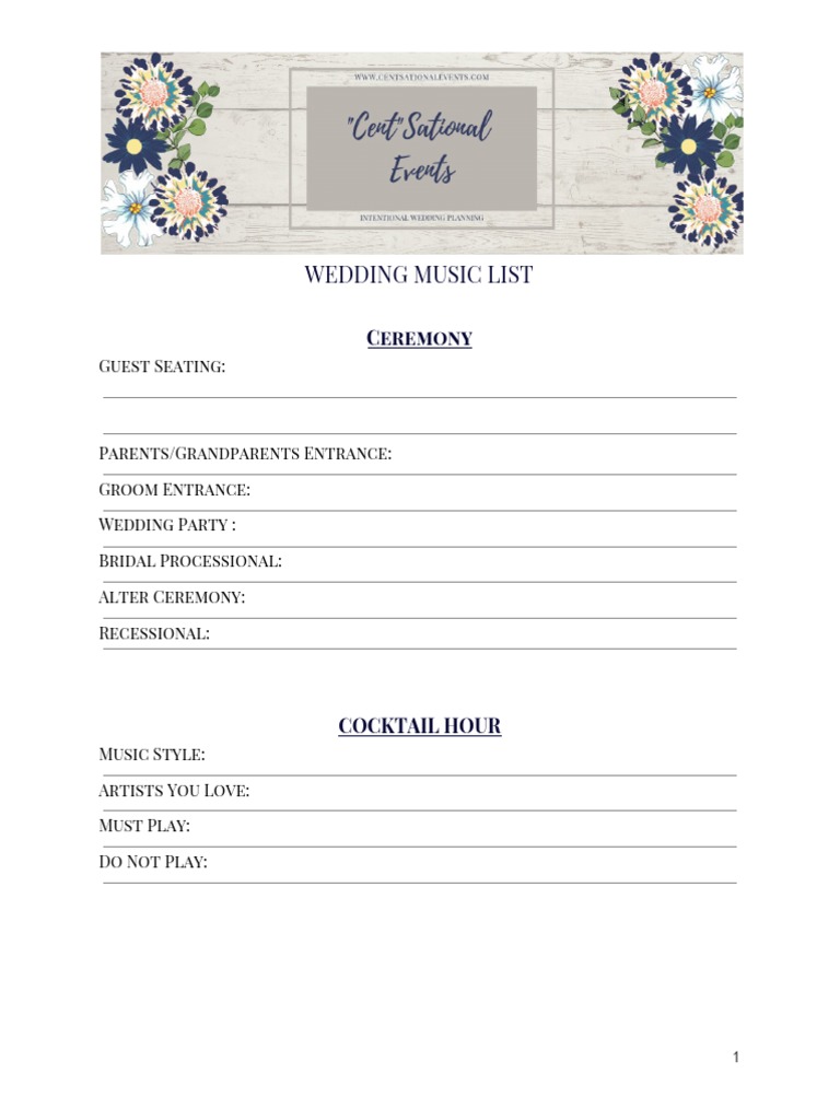 Free Wedding Music List PDF Wedding Marriage, Unions And Partnerships
