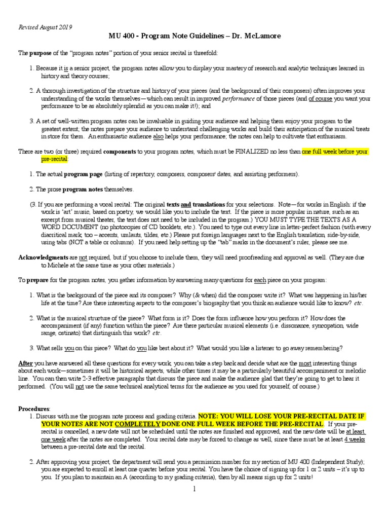 Program Notes Guidelines | PDF | Harmony | Translations