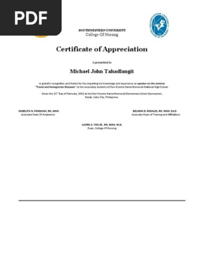 Certificate of appreciation