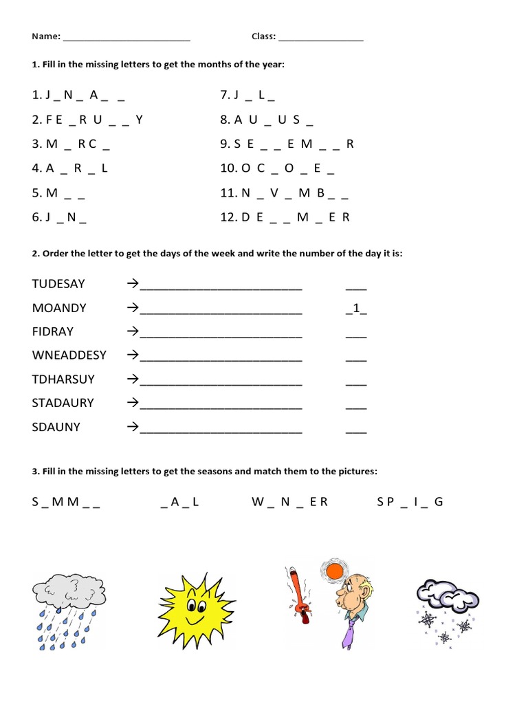 Days Months Seasons Exercise