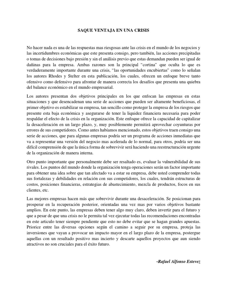 Saque Ventaja en Una Crisis | PDF | Compartir (Finanzas) | Economias