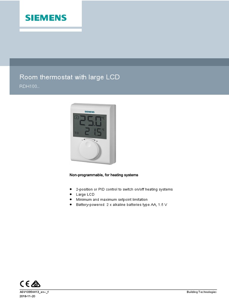 Room Thermostat With Large LCD: Non-Programmable, For Heating Systems ...