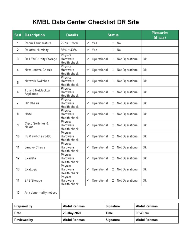 KMBL Data Center DR Site Checklist | PDF | Digital Technology ...