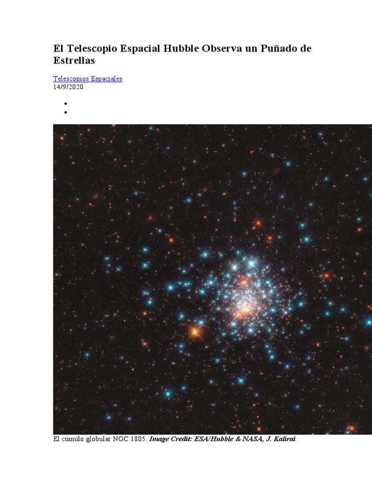 El Telescopio Espacial Hubble Observa Un Puñado de Estrellas | PDF ...