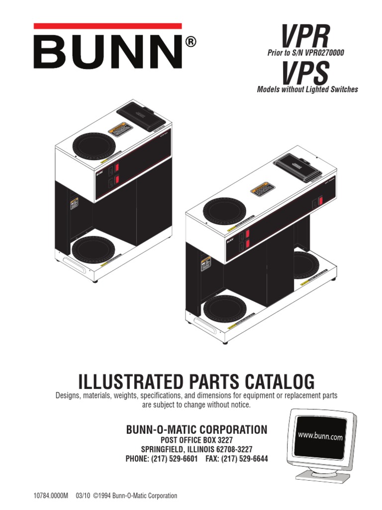 Bunn VPR Parts Manual PDF Screw Manufactured Goods