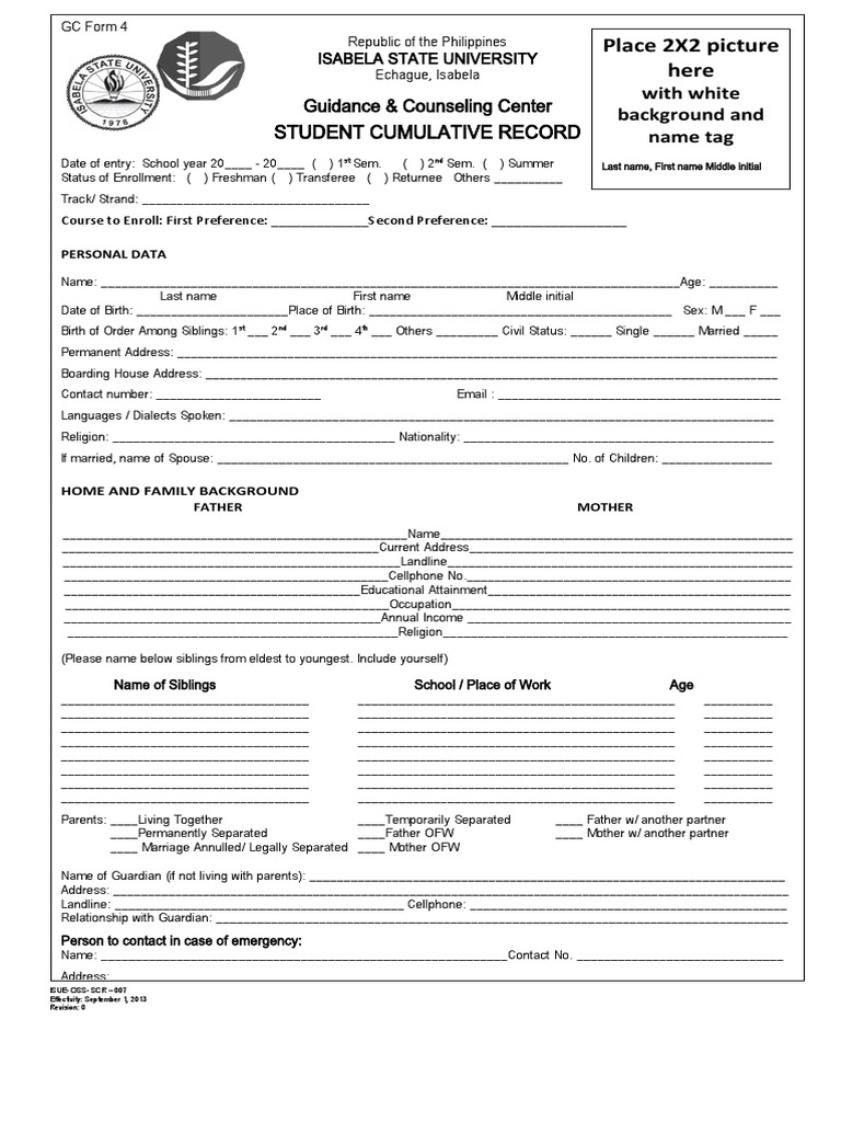 Student Cumulative Record Form | PDF | Social Institutions | Social Science