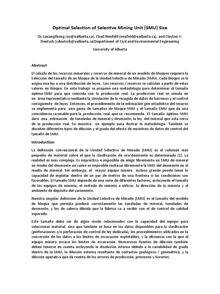 Optimal Selection of Selective Mining Unit | PDF | Minería | Simulación