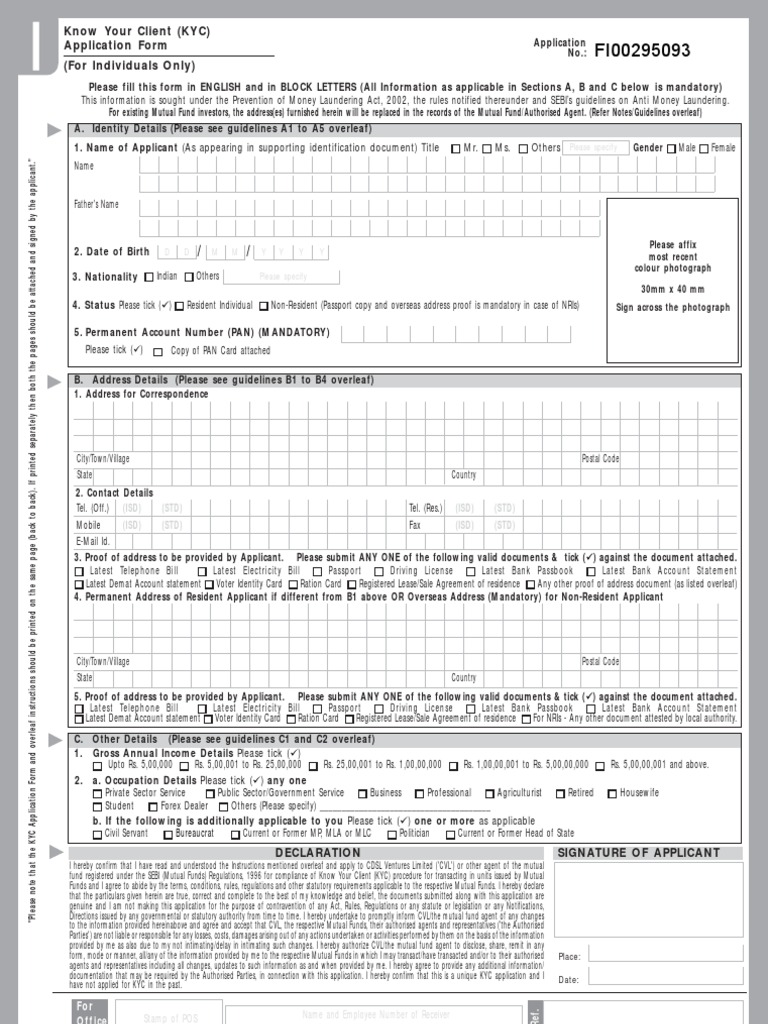 KYC Application Form for Individuals | PDF | Identity Document | Government