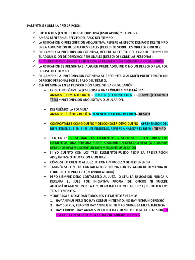 Prescripción Adquisitiva en Derecho Civil | PDF | Posesión (Ley ...